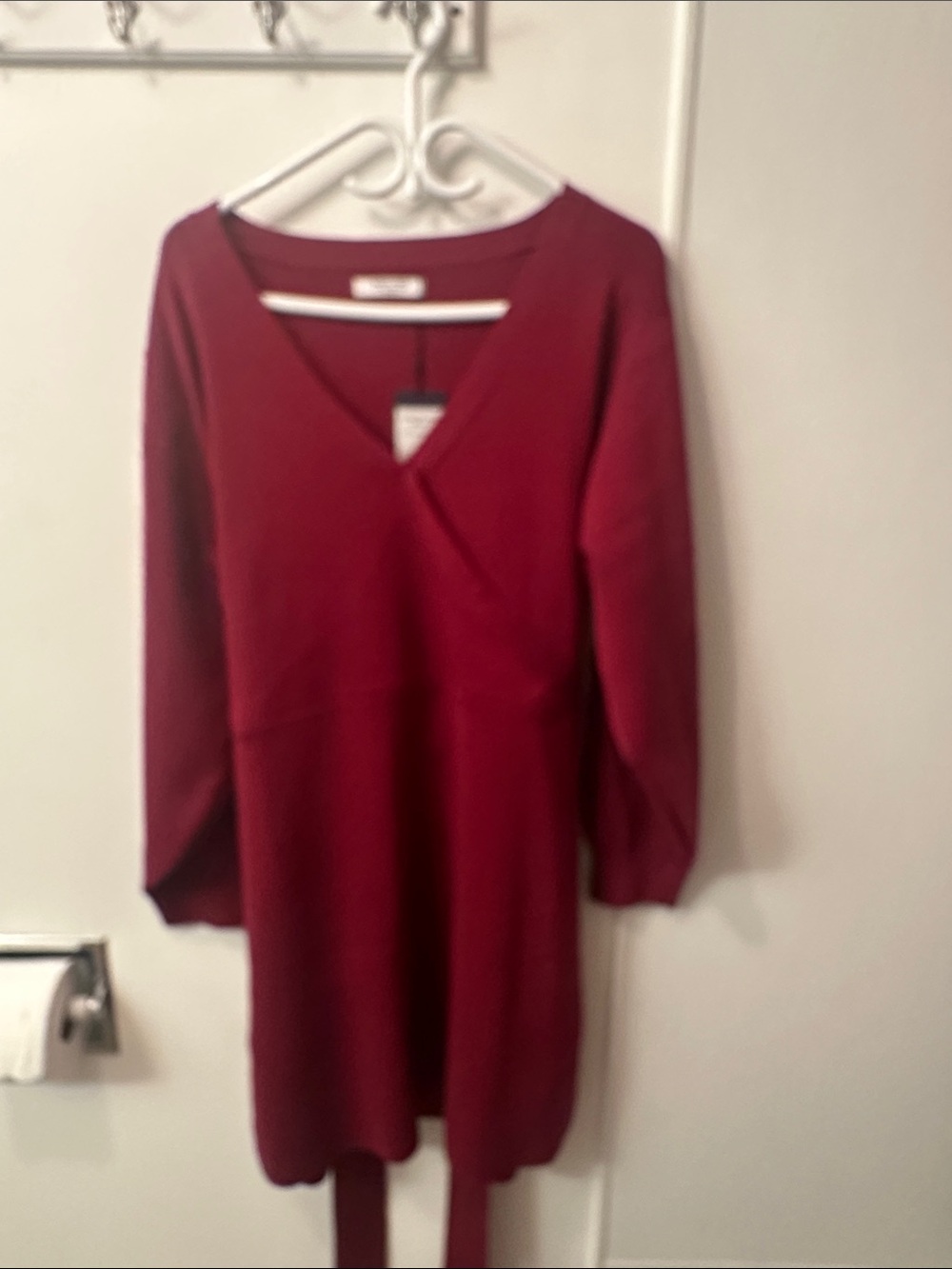 Smash + Tess Burgundy Wrap-Style Long Sleeve Dress
